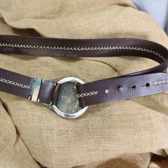 Post & Co Lizard Leather Belt Brown 100cm (Fits 34") O-Ring Italy Exotic - Picture 12 of 15